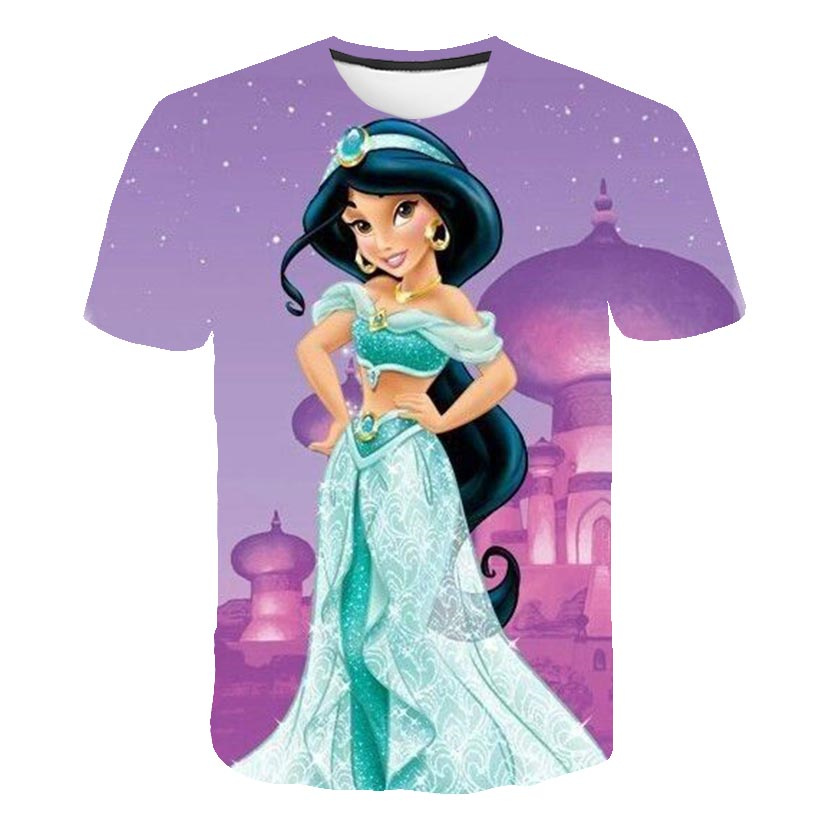 Summer Girls Jasmine Princess T-Shirt Fashion New T Shirts Harajuku Print Casual 3D Disney Series Tops Tees 1-14 Y. 