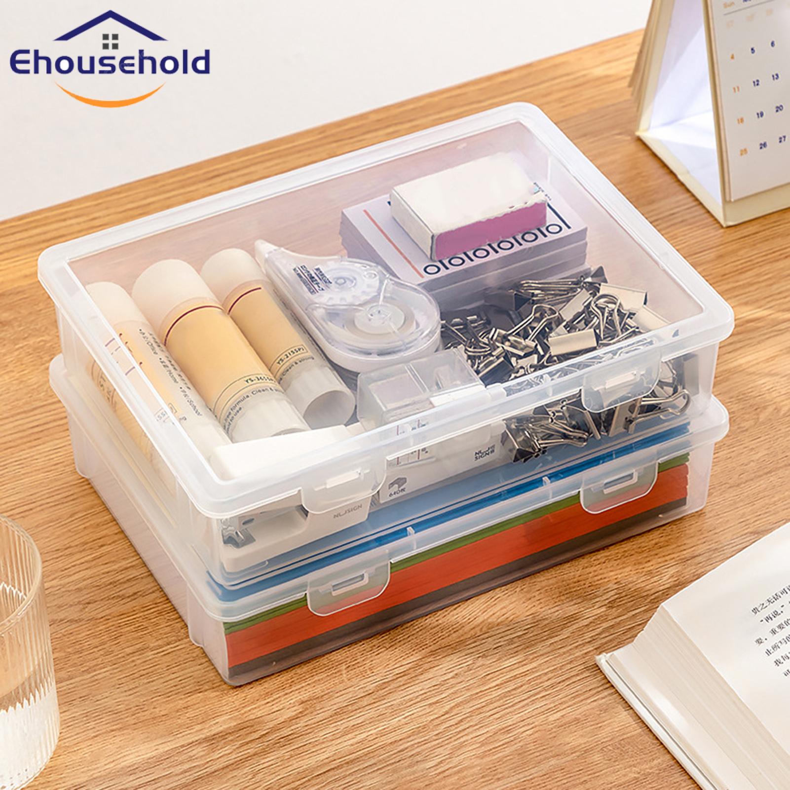 File Storage Box with Lid Large Capacity A4 File Organizer Transparent Dust-proof Container for Home Office Supplies Stationery Jewelry Certificates Portable Multifunctional Plastic Box File. 