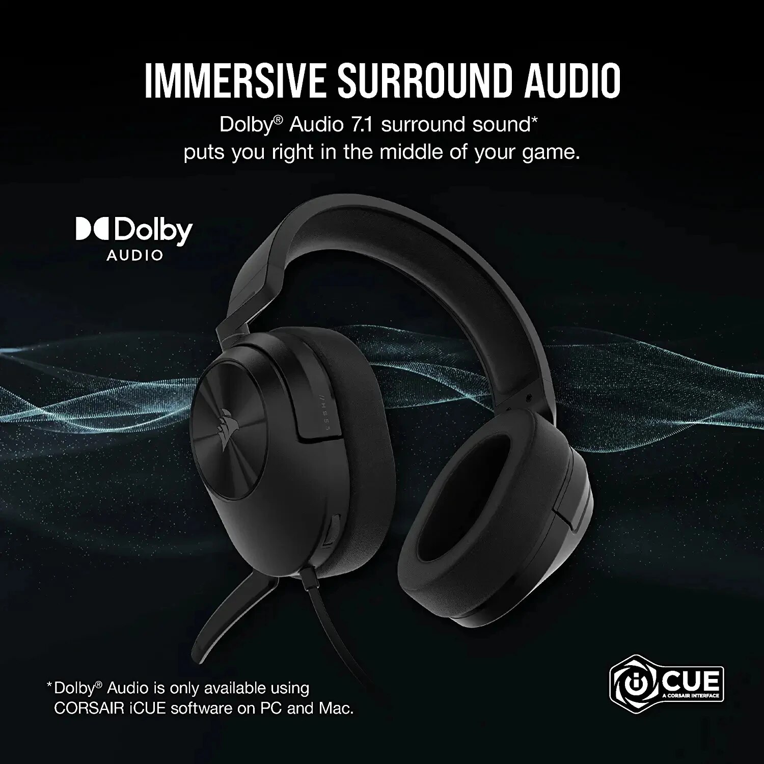 Corsair HS55 Surround Gaming Headset, Leatherette Memory Foam Ear Pads, Dolby Audio 7.1 Surround Sound on PC and Mac,Black/White. 