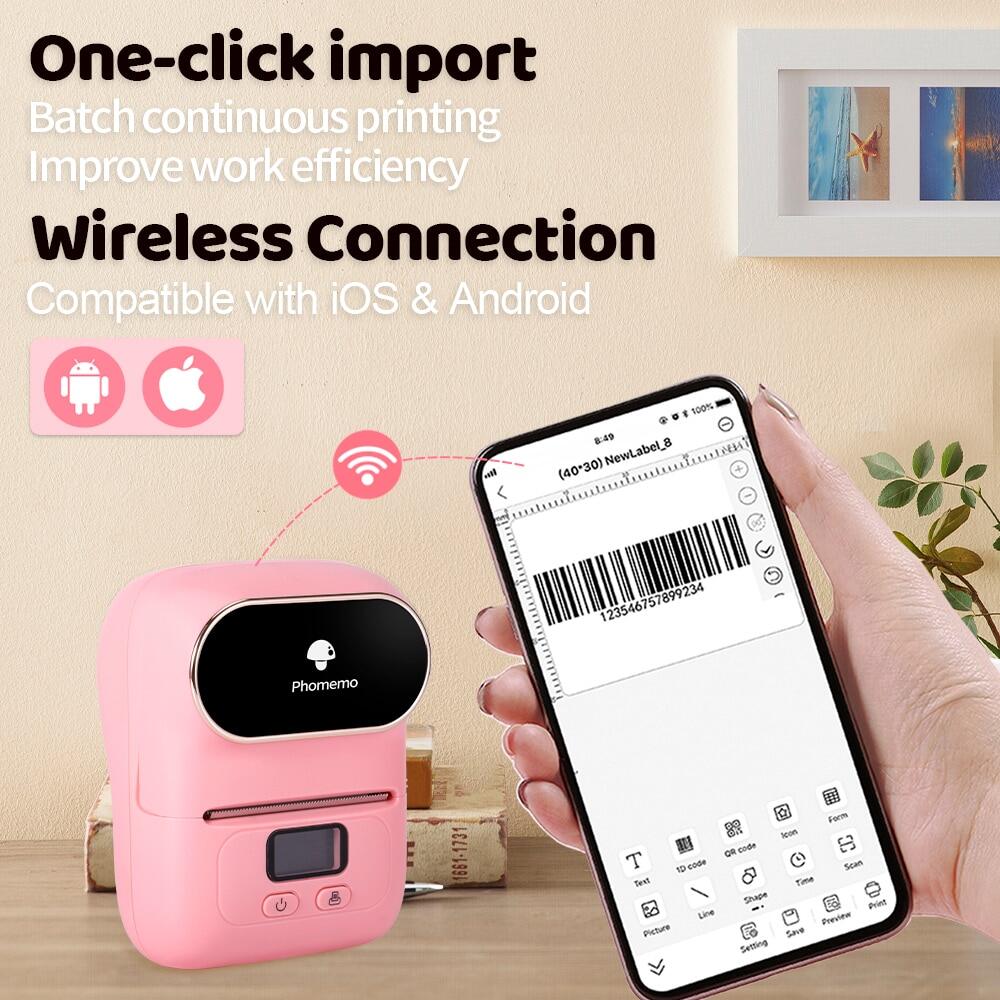 Phomemo M110 Label Maker - Portable Blue-tooth Thermal Label Maker Printer for Barcode, Clothing, Jewelry, Retail, Mailing, Compatible with Android & iOS System, Support 20mm-50mm Width Sticker Paper printing. 