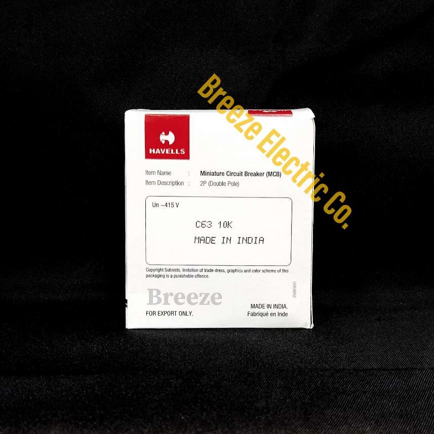 Havells Circuit Breaker 63A DP MCB.  Model: Euro-II. India.. 