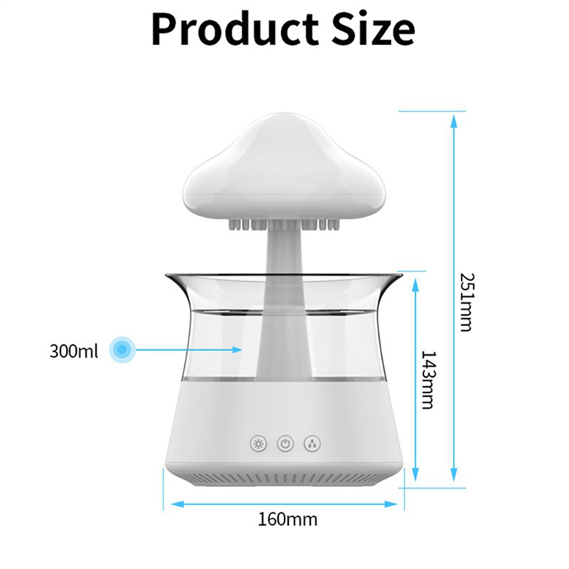 Rain Cloud Humidifier Diffuser with Remote,Water Drip Waterfall Lamp Mushroom Rain Sounds White Noise Air Humidifiers Easy Install Easy to Use. 