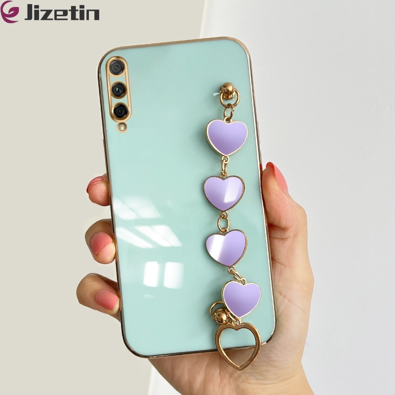 Jizetin for Honor 9X Pro / Huawei Y9S Back Cover With 3D Love Heart Wristband Chain Luxury Plating Fashion Bracelet Phone Cases