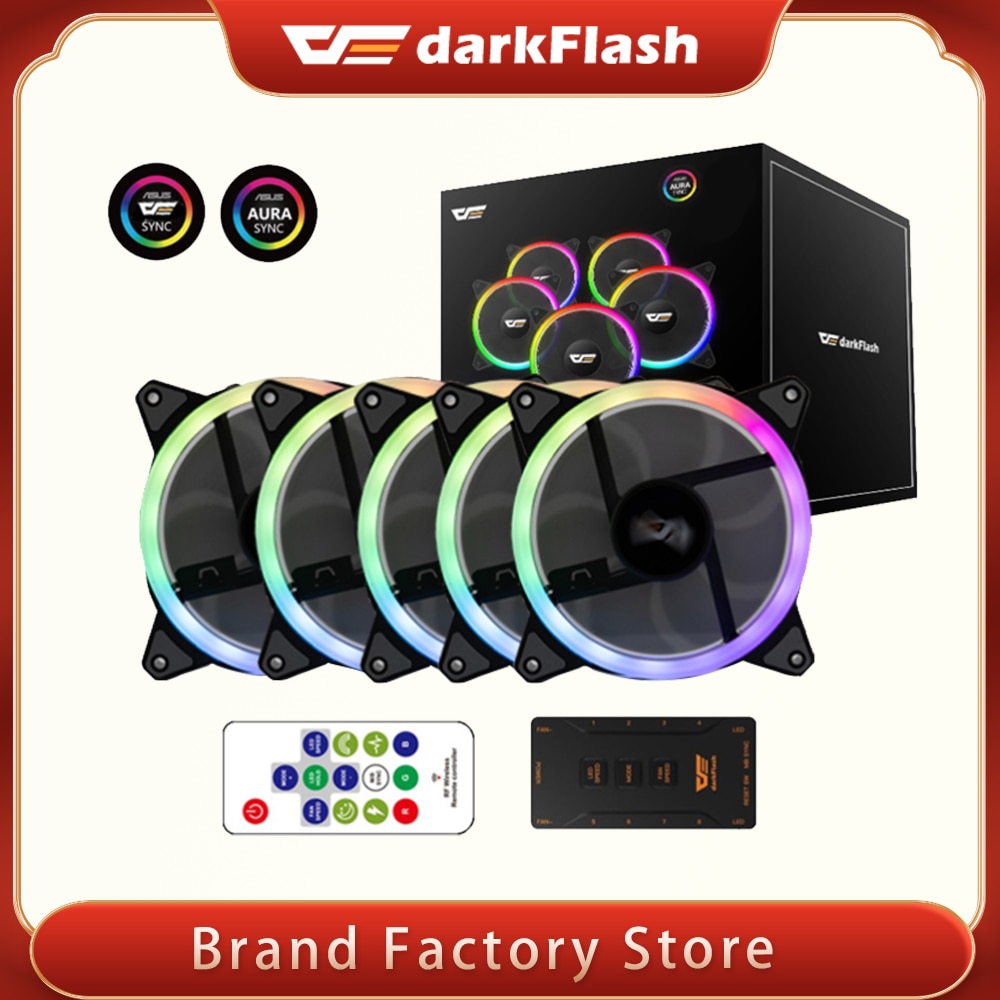 DarkFlash Aurora DR12 Pro 120mm RGB LED pc computer Case Fan Radiator water cooling cpu cooler argb fan heatsink 12cm ventilado-8fans and controller. 