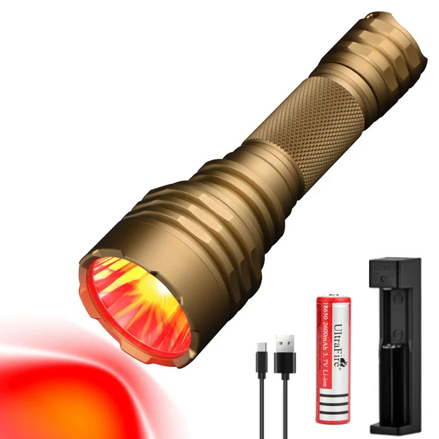 Ultrafire C8 led outdoor strong red light flashlight using 18650 handheld manual torch for tactical hunting waterproof lantern. 