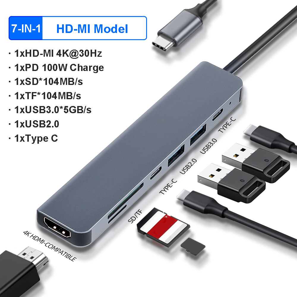 6-in-1 USB Hub With Disk Storage Function USB Type-c to HDMI-Compatible Laptop Dock Station For Macbook Pro M.2 SSD NVMe SATA. 