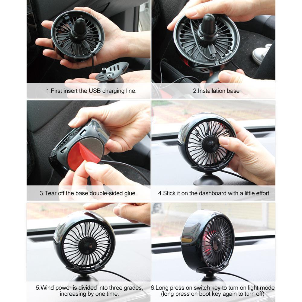 Mini Car Fan for Car Air Vent Mounted,Low Noise USB Stand Fan with 3 Speeds&LED Colorful light,360° Rotatable Car Auto Powerful Cooling Air Fan for Sedan SUV Auto Vehicles. 