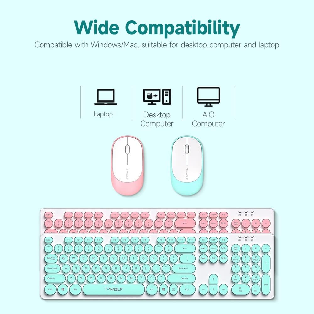 T-Wolf TF770 Wireless Keyboard Mouse Combo | Pink. 