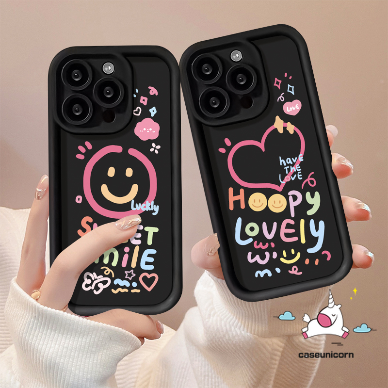 English Letter Couples Smiling Face Phone Case For Realme C33 C25 C25s C21Y C35 C53 C15 C12 C55 C20 C25Y C11 C21 C51 C31 C30 C20A 11 5i 6i 5 8i 5s Colour Heart Soft Angel Eyes Cover. 