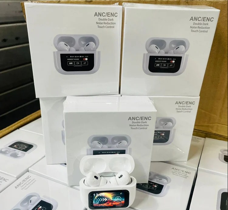 Airpods Pro With Screen Display ANC / ENC Dobble Dark Touch Control Noise Reduction Bluetooth Headphone Airpods Pro 2 Display. 