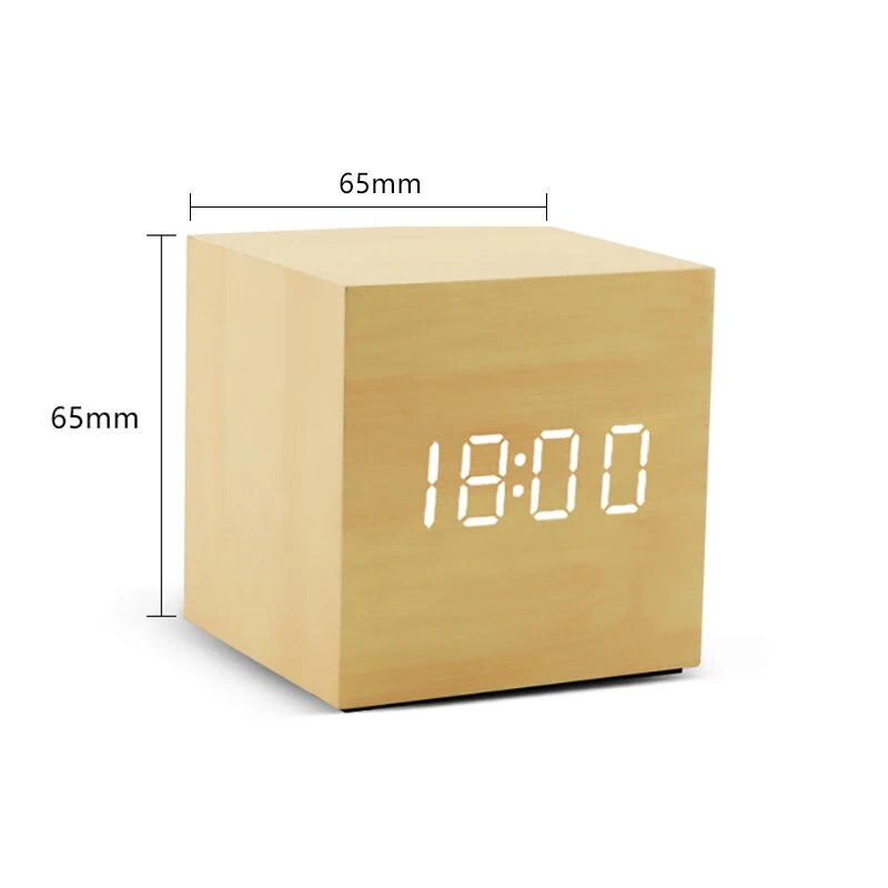 LED Wooden Alarm Clock Digital Bedside Smart Alarm Clocks Electronic Desktop Square Voice Control Table Digital Clock for Room. 
