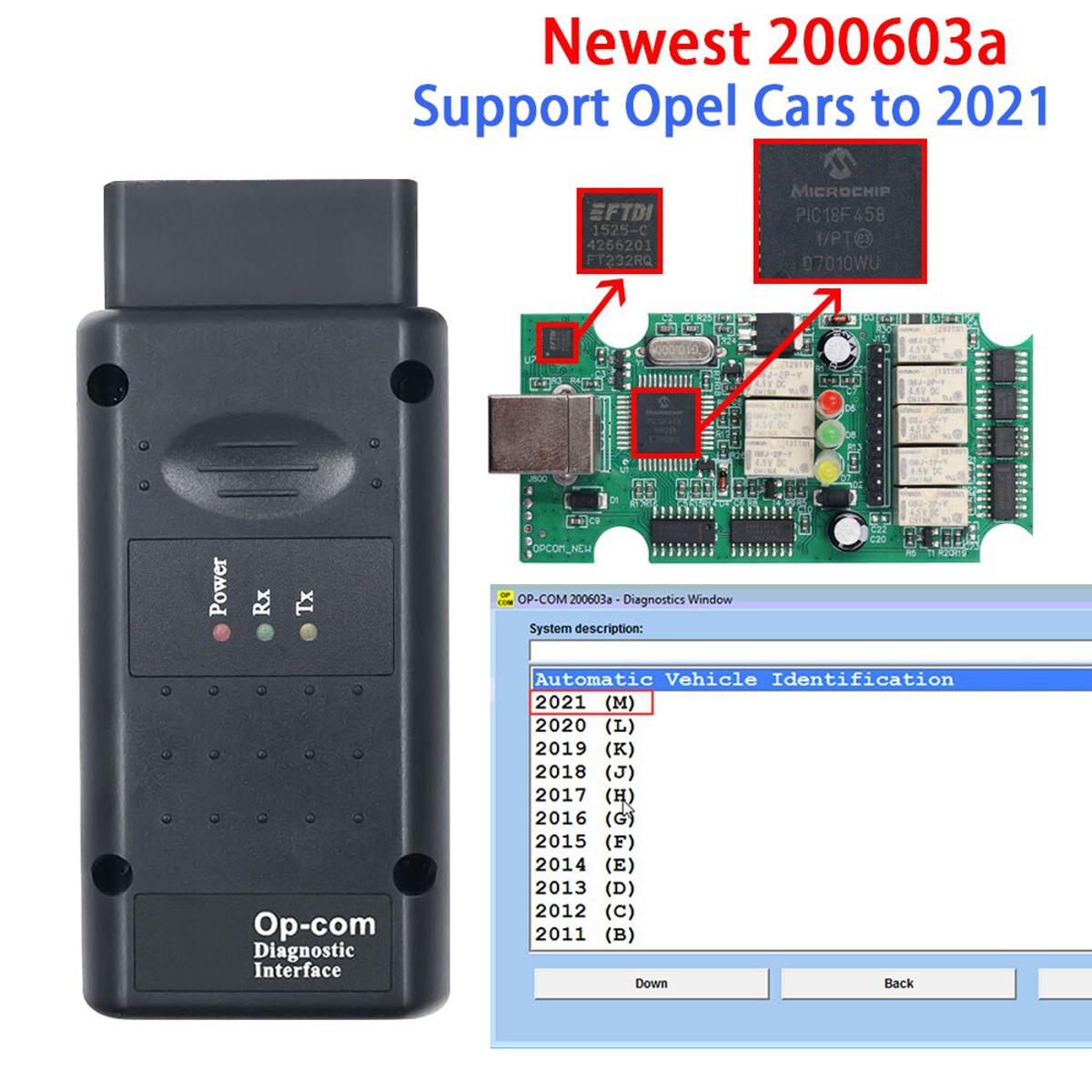 Newest OPCOM V2021 200603a For Opel V1.95 PIC18F458 with FTDI FT232RQ Chip OBD2 Scanner Tool Flash Firmware Update Untill 2021