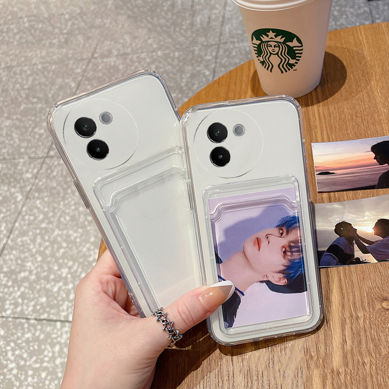 For VIVO V30E 5G Case Transparent silicone change wallet photo clip Lens Protection for vivo V30E Back Cover. 
