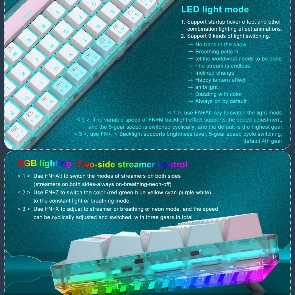 E-YOOSO Z11T USB 60% Mini Mechanical Gaming Keyboard Blue Red Switch 61 Keys Wired detachable cable,portable for travel computer. 