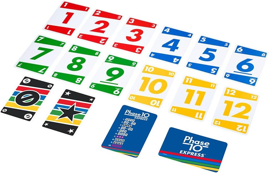 Mattel Games Uno Phase 10 Express Card Game For Friends And Family - 108 Cards Phase 10 Card Game (Multicolour). 