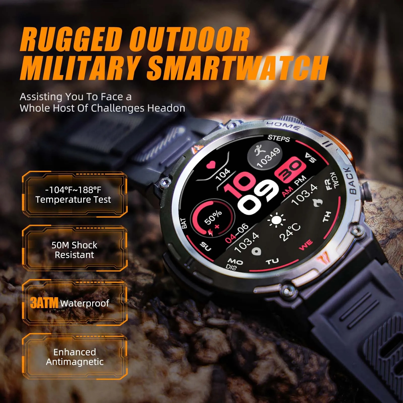 EIGIIS KE3 Smart Watch 3ATM Waterproof Original Design For Men Bluetooth Call Health Monitor With Flashlight 100+ Sports Modes. 