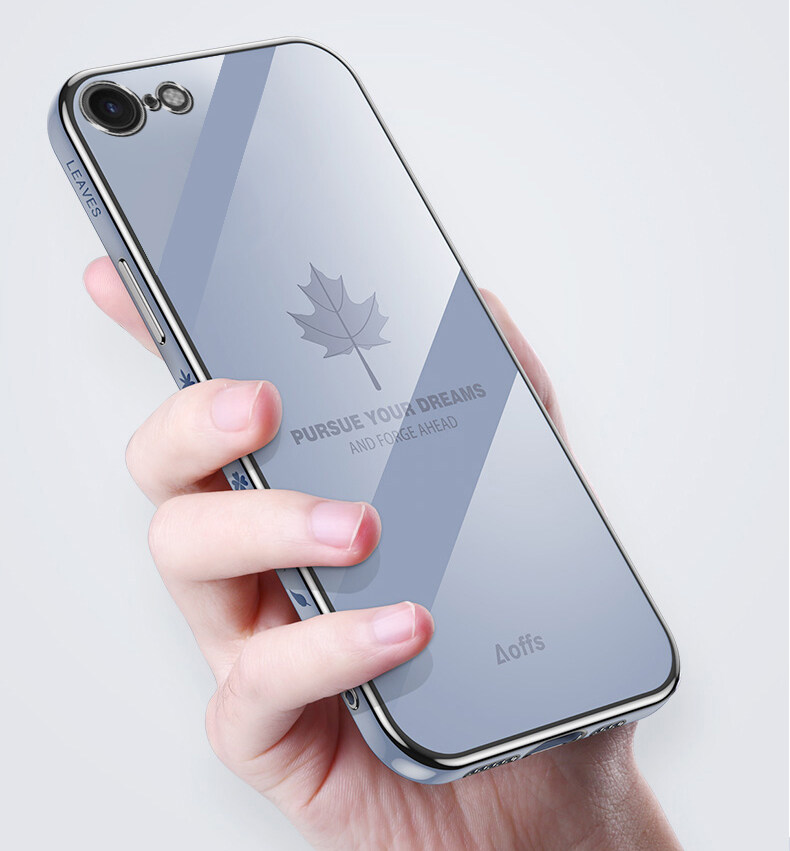 For iPhone 8 / iPhone 7 Back Cover + Wrist Strap Fashion Shiny Maple leaf Plating Square Bumper Phone Case Soft TPU Silicone Shockproof Protective Cover. 