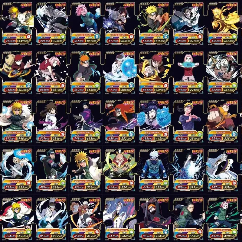 Naruto Gold Foil Card Golden Silver Black Colorful English Sasuke Itachi Kakashi Hinata Anime Game Collectible Battle Cards Toys. 