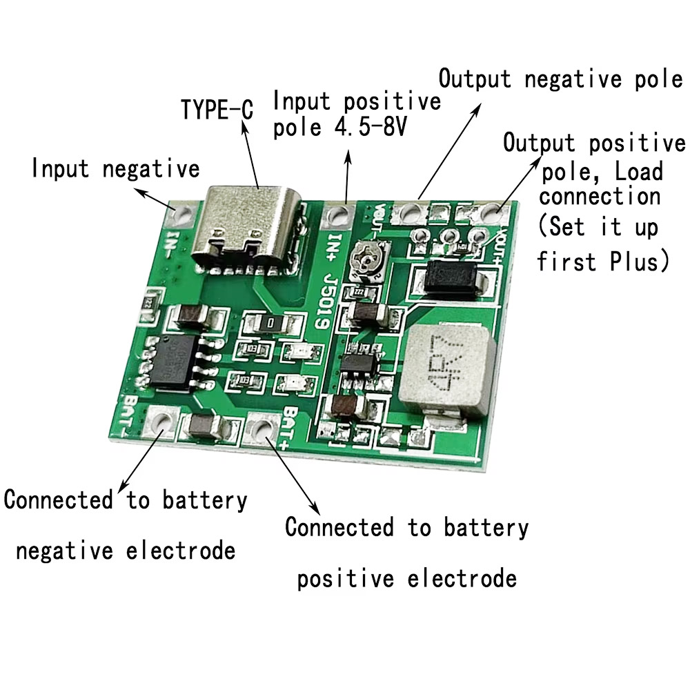 Lithium Battery Charger Plus Boost Converter Adjustable Module 2A Type C. 