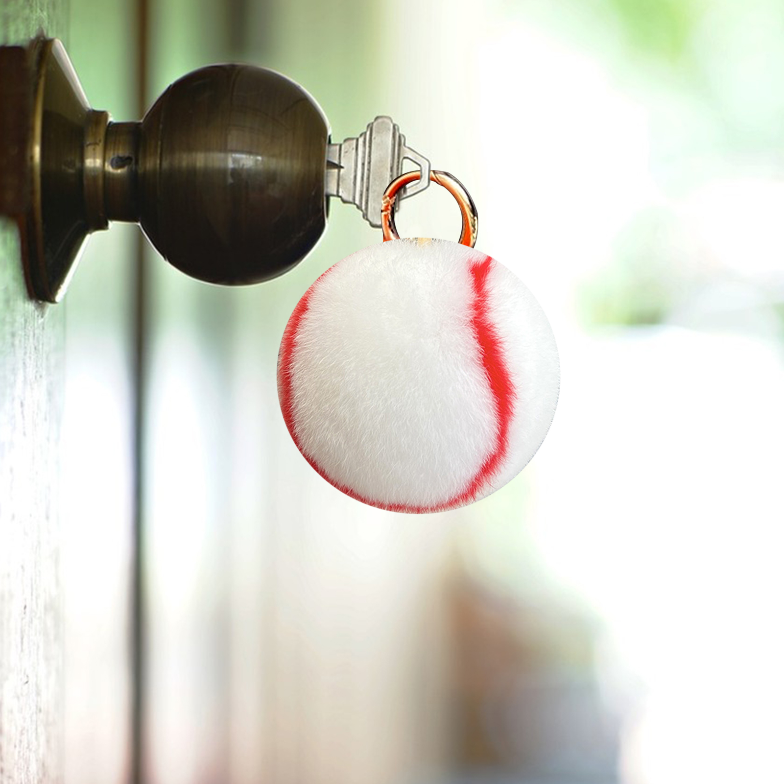 Real Rex Rabbit Fur Keychain Adorable Tennis Ball Plush Keychain Real Rabbit Fur Pendant for Backpack Keys Wallet Perfect Gift for Sports Fans Soft Durable Decoration Multi-functional Accessory Long. 