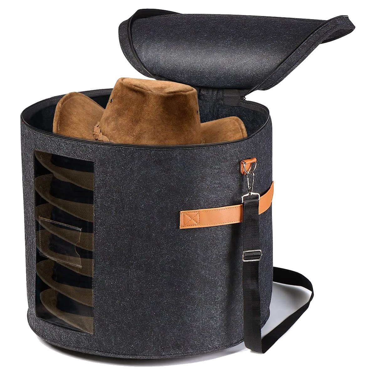 Round Hat Storage Box - Foldable Hat Box with Lid Dark Grey