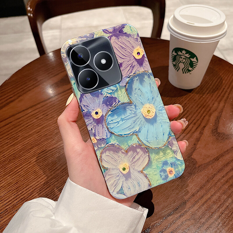 New Phone Case For Realme C53 Cover Soft Blue Light Oil Painting Flower Silicone Anti Shock For Realme C53 Case. 