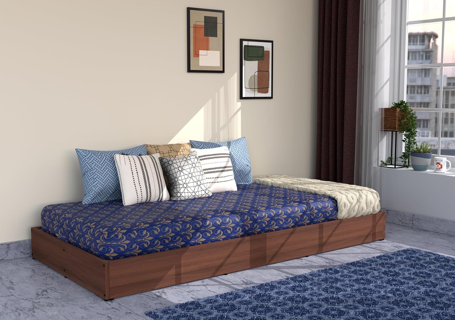 Nice Furniture Engineered Wood  Floor Bed/Cot/Diwan/Palang Storage for Living Room, Drawing Room & Bedroom |   Wooden Single & Double Floor Bed, Walnut Finish. 