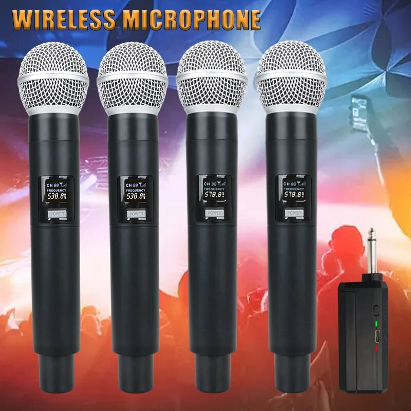 4PCS/2PCS/1PC Black Wireless Microphone 58 Tube Handheld Dynamic 2.4G Microphone DJ Recording Amplifier Mixer With MIC Interface