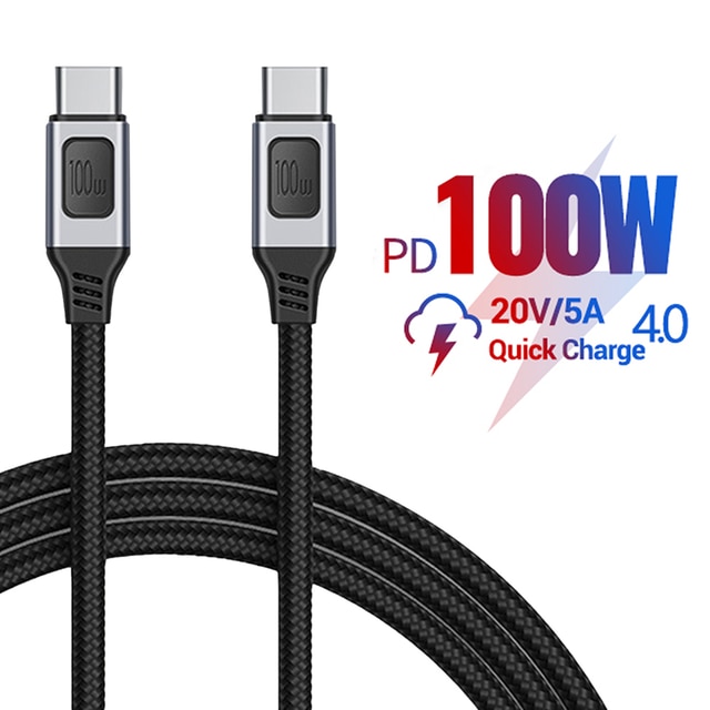 Fast Charging Cable PD Charger 20V/5A Double-Head Nylon Braided Type C Data Cable 100W Chip Compatible for Most USB-C Devices. 