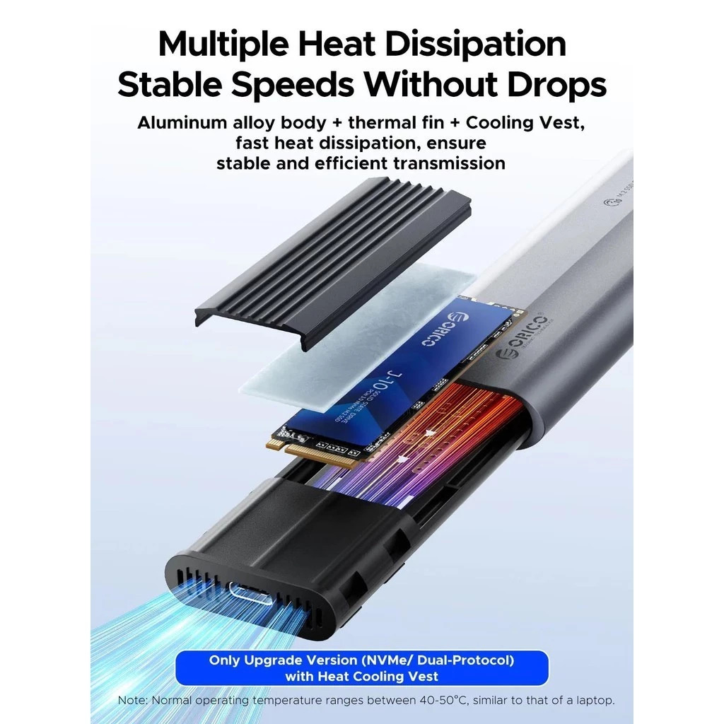 ORICO AXM2S-G2 M.2 NVMe & M.2 NGFF/M.2 SATA SSD Enclosure With Silicone Protective Case USB-C up to 10 Gbps, 2-in-1 Cable Portable Hanging Rope. 