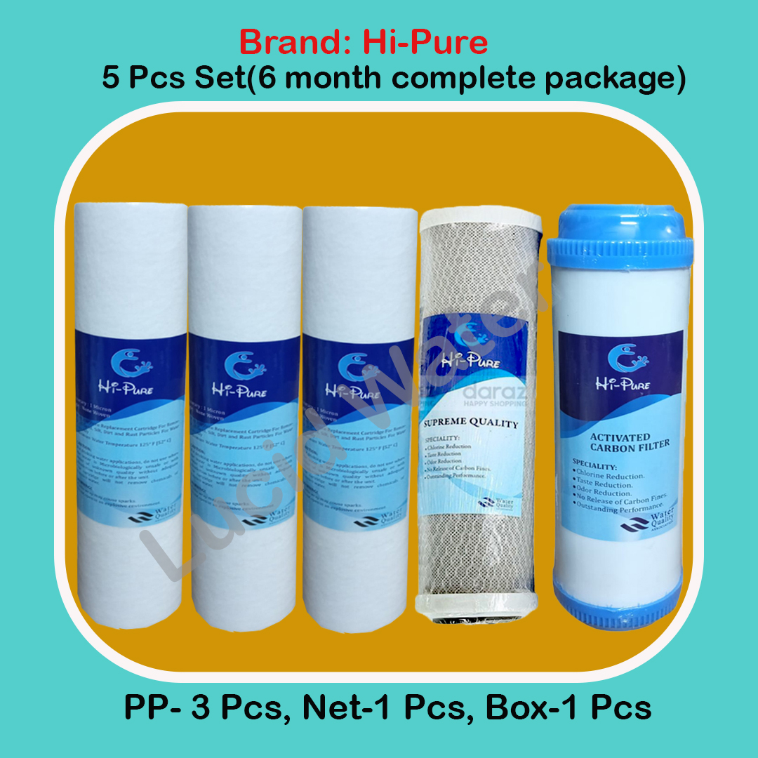 PP, GAC, CTO Filter ( 05 Pieces Set - 03 PP, 01 Net, 01 Box) (01 Micron - Hi-Pure). Water Filter Kit. 