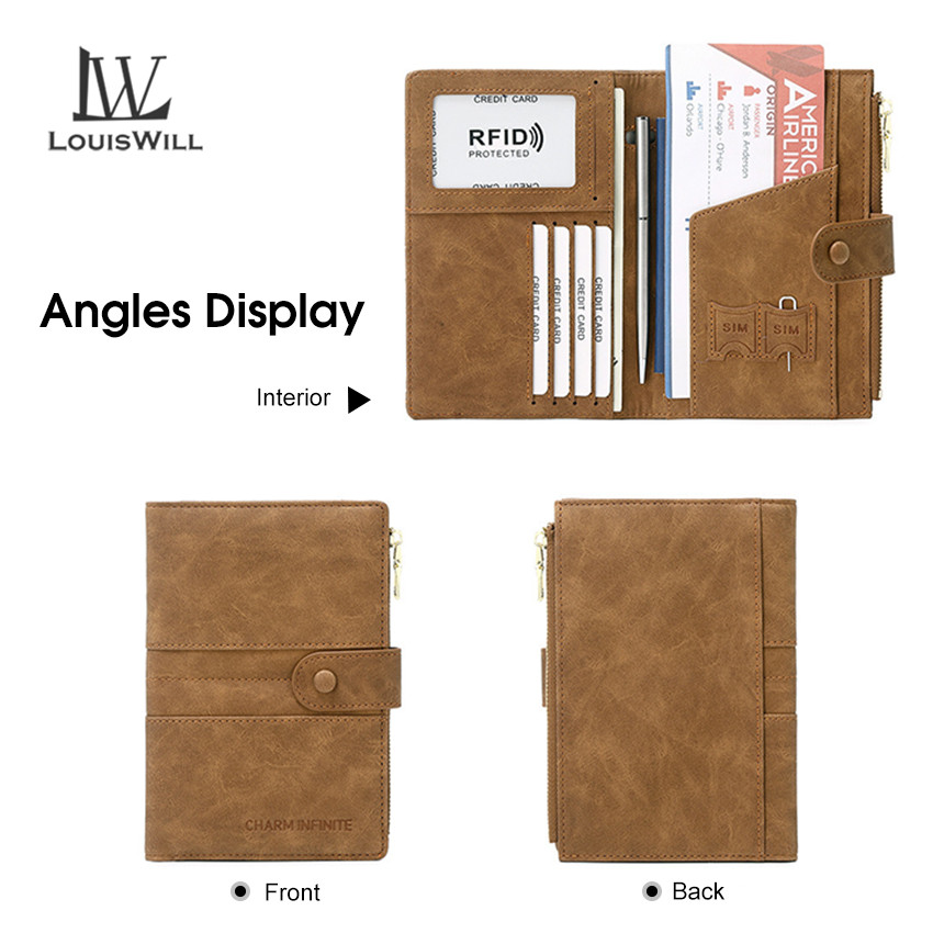 LouisWill Wallet RFI-D Card Case Matte Anti-que PU Wallet AntiThe-ft Bru-sh Pas-sport Holder Multi-Function Certificate Bag Business Wallets Co-in Bag Zipper Multi-Card Position I-D Cre-dit Cards Holders. 