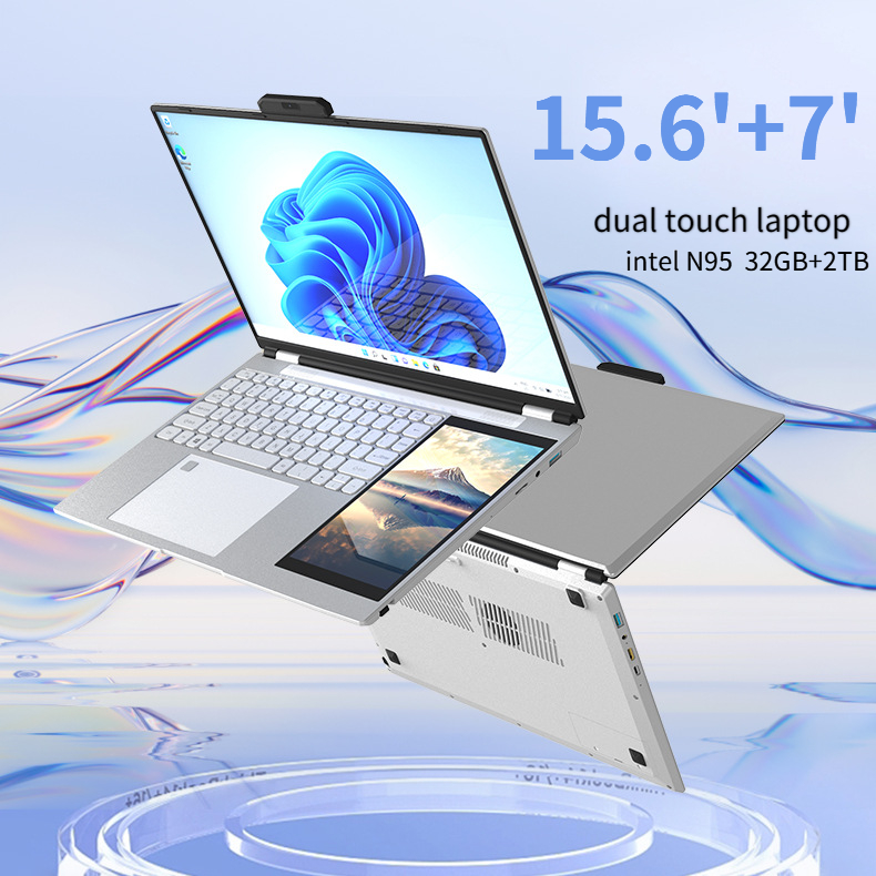 15.6'+7' Dual Touch Laptop Intel N95 Core i7-8500U Notebook Windows11 Ultra-thin 32GB RAM 2TB SSD 1920x1080 Original Keyboard. 