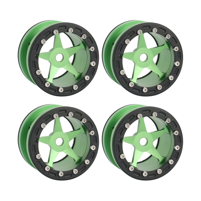 4PCS 1/10 RC AXIAL Wraith Wheels 2.2" 5-Star ALUMINUM Beadlock Wheel Rim GREEN 