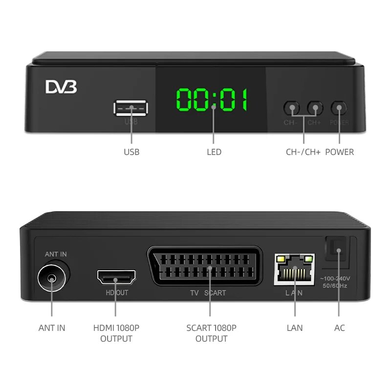 DVB-T2 Digital TV Box 1080P DVB Cable Digital TV Receiver UBISHENG U6 with HDMI Scart LAN Port for HD/Old TV Set Top Box. 