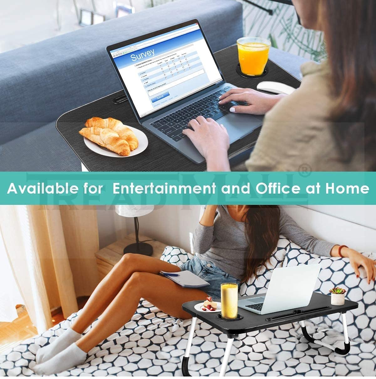 Foldable Laptop Bed Table Lap Desk Stand, Serving Tray Dining Table with Slot, Notebook Stand Holder, Bed Tray Laptop Desk for Eating Breakfast, Working, Watching Movie on Bed/Couch/Sofa/Floor. 