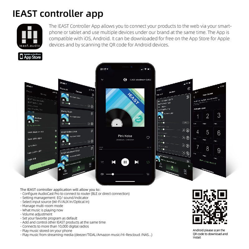 Ieast Audiocast amp80 wireless WiFi Bluetooth 5 amplifier audio receiver lossless multi room airplay, DLNA, UPnP tidal. 