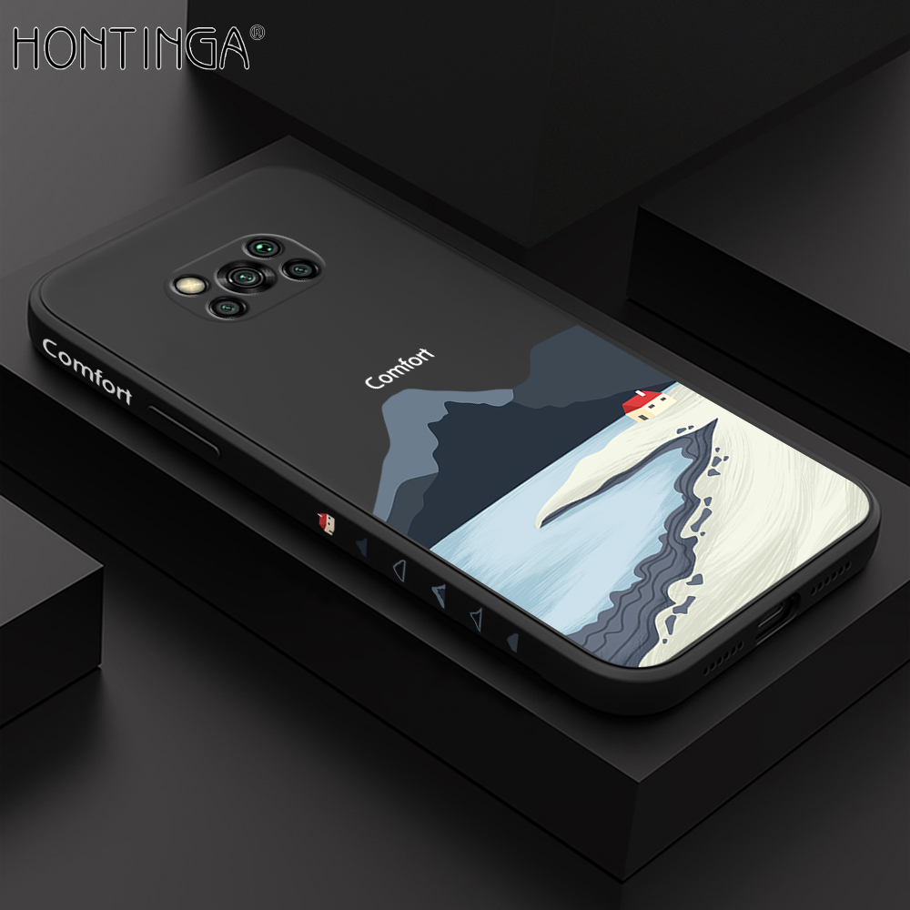 Hontinga for Xiaomi Poco X3 NFC Case Side Design New Mount Back Cover Soft Square Edge Pattern Liquid Silicone Trend Phone Cases. 