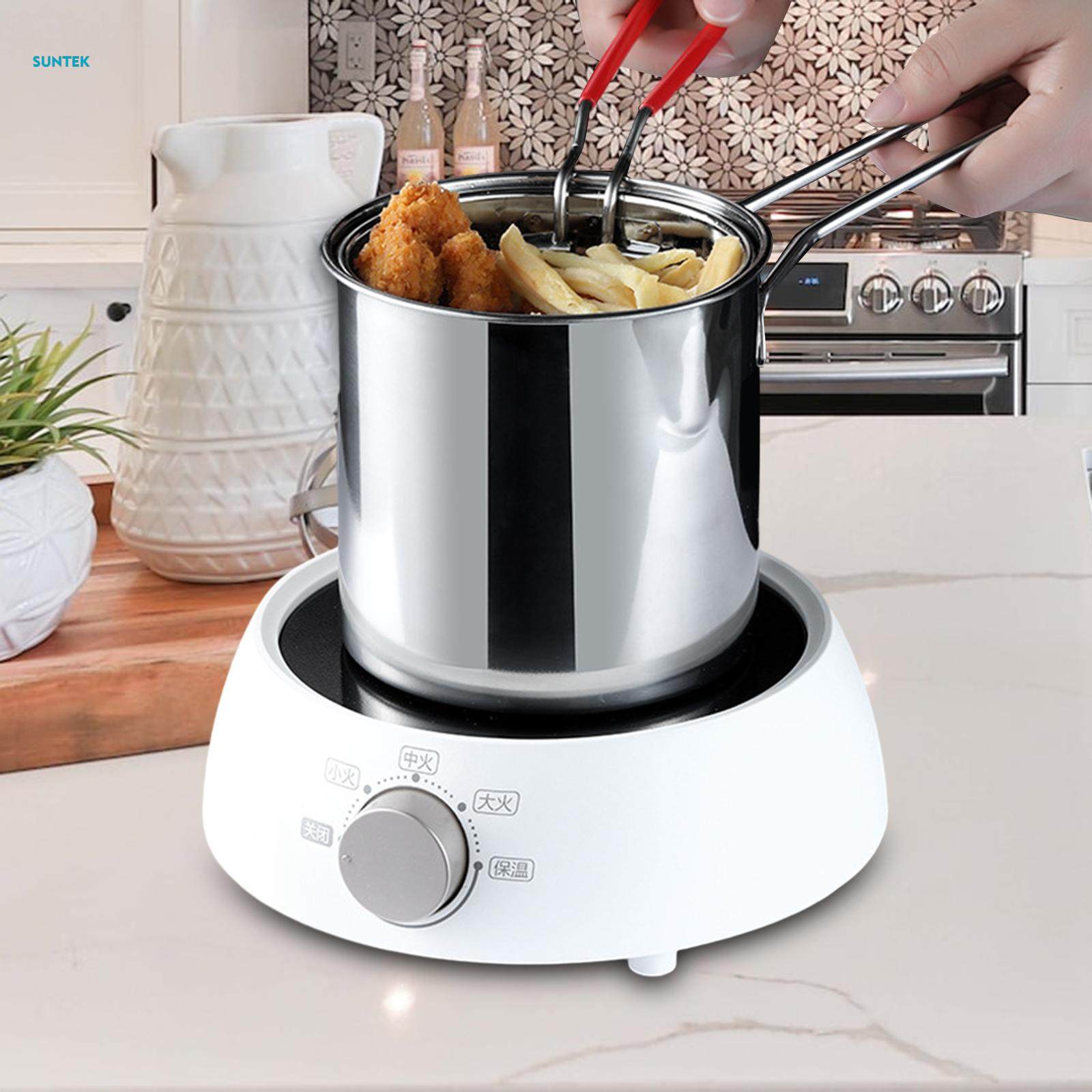 Mini Stainless Steel Deep Fry Pot with Strainer Basket Anti Scalding Handle. 