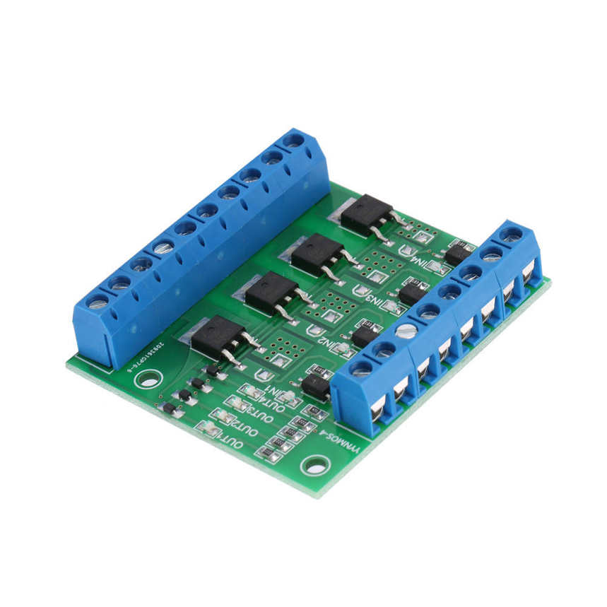 PWM MOS FET Module 4-Channel PLC Amplifier Circuit Board Driver 3-20V to 3.7-27VDC 10A. 