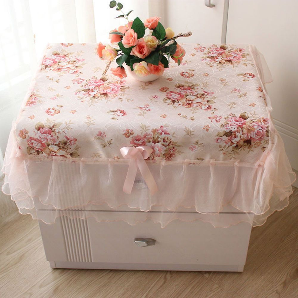 Pastoral Cover Bedside Cabinet Tablecloth Pink Flower Rectangular Table Cover Lace Table Cloths Decoration