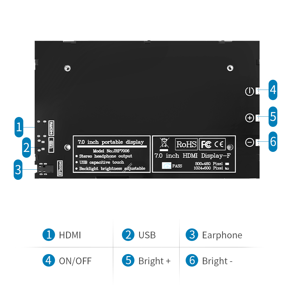IPS 7Inch Screen HDMI NONTouch Module 1024 x 600 for Raspberry Pi 3 Pi4 PC monitor orange pi Case screen with Portable. 