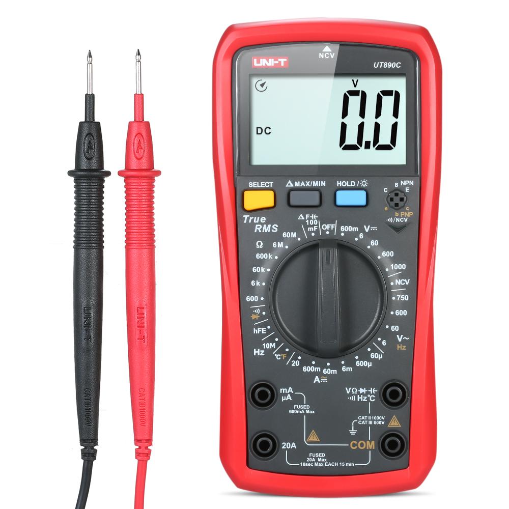 UNI-T UT890C Digital Multimeter True RMS Handheld Mini Universal Meter AC DC Voltmeter Ammeter High Accuracy Measure AC/DC Voltage Current Resistance Capacitance Frequency Temperature Diode Tester. 