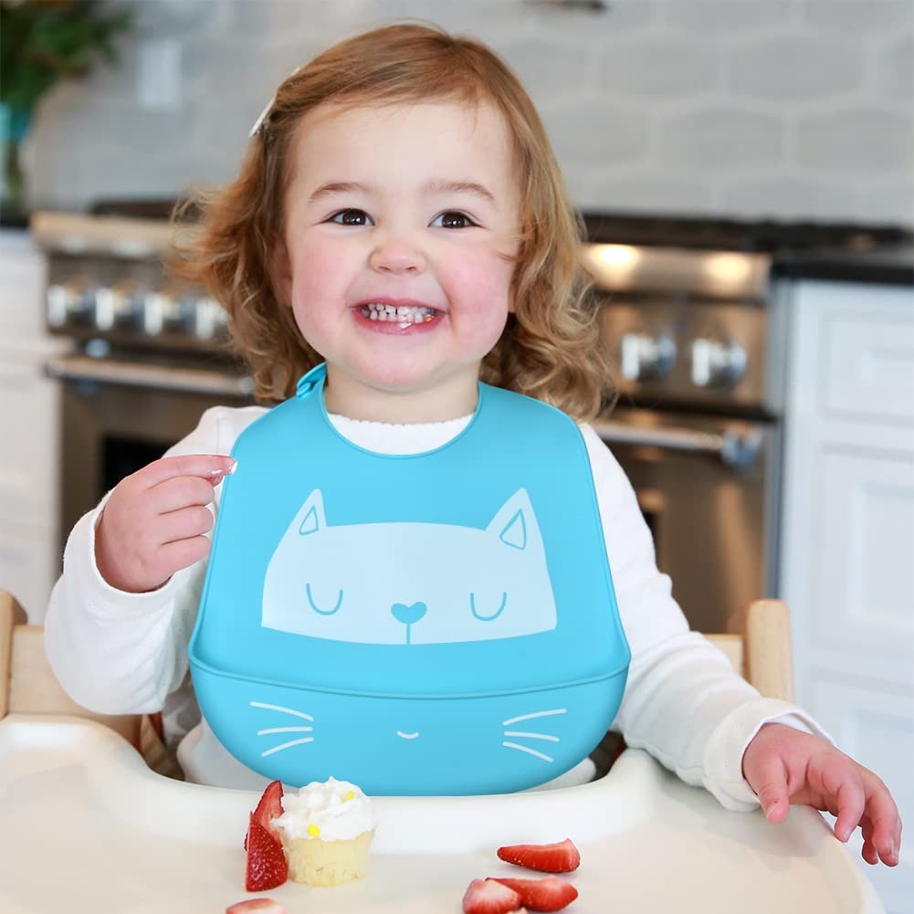 Silicon Baby Bibs, Socub Social Waterproof Silicon Bibs, Bpa Free, With Food Catcher Pocket, Sage, Ether. 