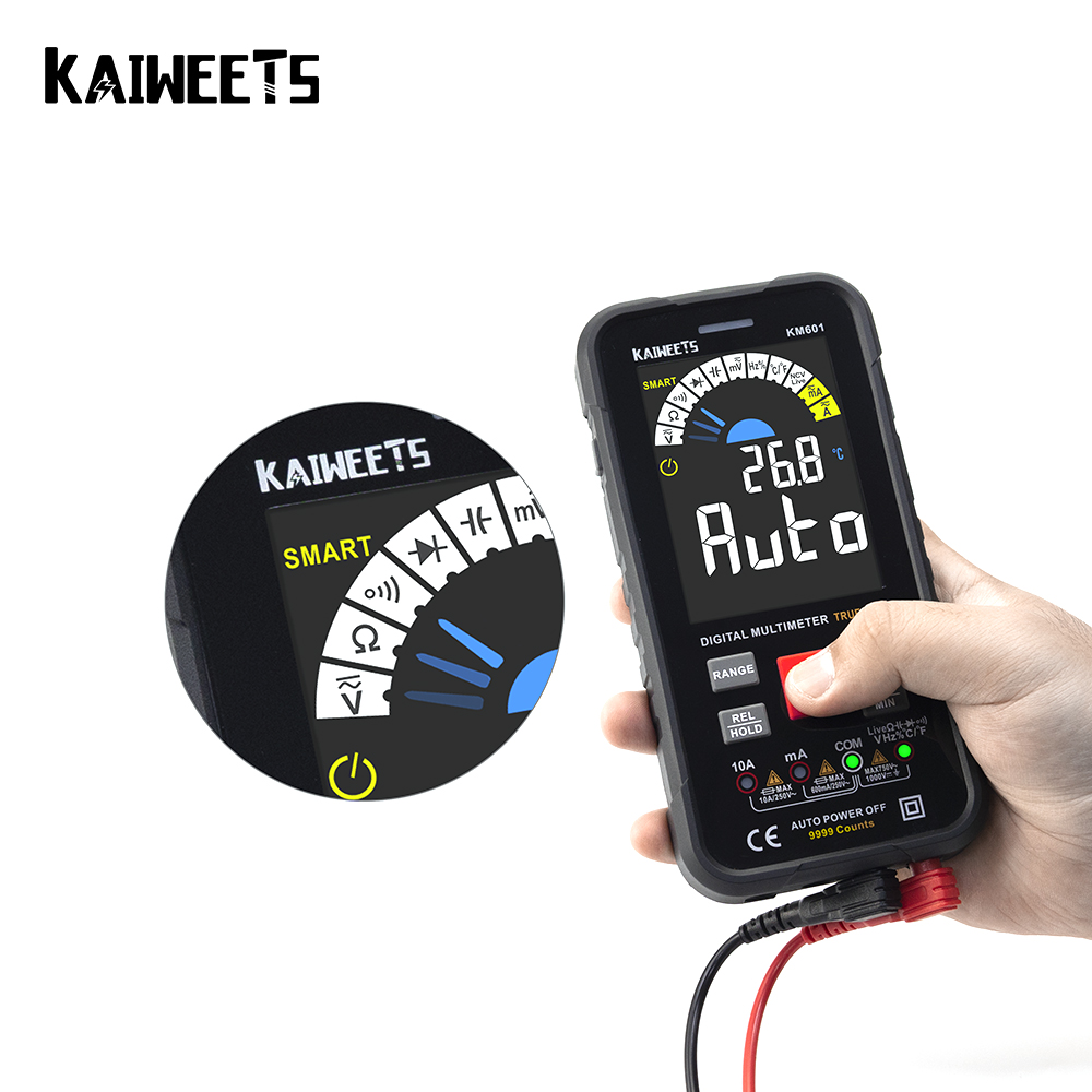 KAIWEETS KM601 9999 Counts Digital Multimeter Smart Auto Range 1000V 10A Tester Meter Ohm Hz Capacitance REL True RMS AC DC DMM. 