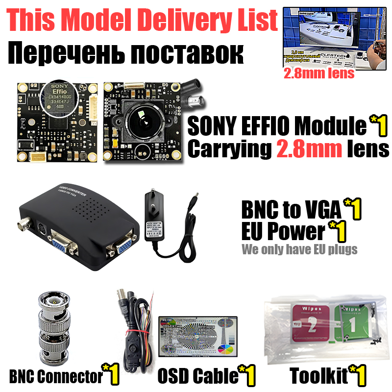 CLESTECH SONY EFFIO CCD 4140+673 800TVL Chip Module Analog CCTV CAMERA 32*32mm Microscope DIY Osd Menu Cable Full Set TV Monitor. 
