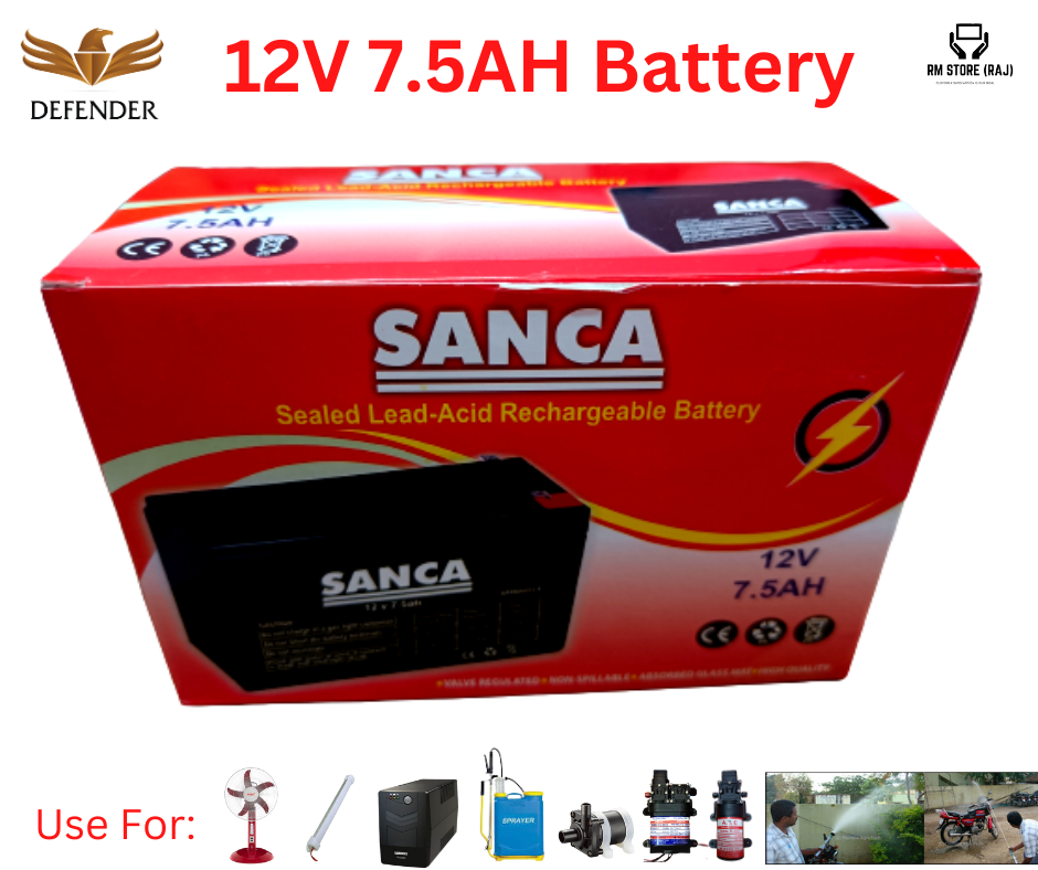 SUNCA 12v 7.5Ah  Battery With Battery Charger - / 12v Battery With Charger / Combo Pack. 