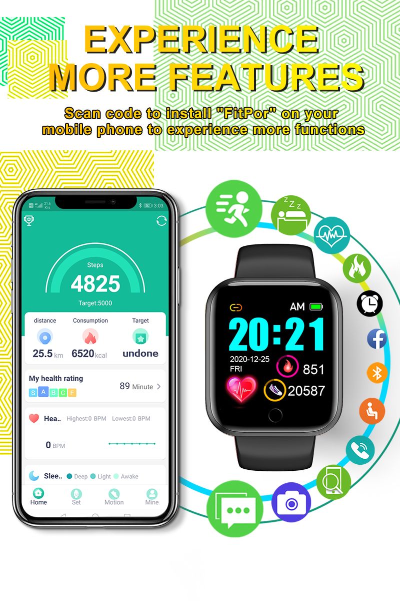 116 plus /Y68 Smart Bracelet Fitness tracker for men. 
