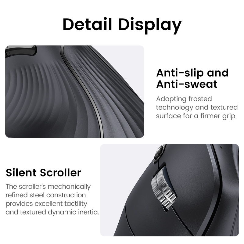 UGREEN Dual-mode Vertical Mouse Mice 2.4G & Bluetooth Vertical Ergonomic 4000DPI Wireless Silent Click Mouse with Laser Engraving Black. 