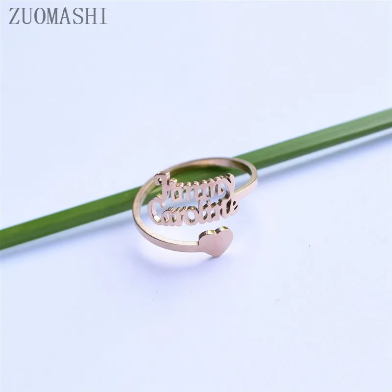 Dainty Custom Name Ring Stacking Name Rings With Heart Meaningful Mother Gift Personalized Ring With Your Word Double Names. 